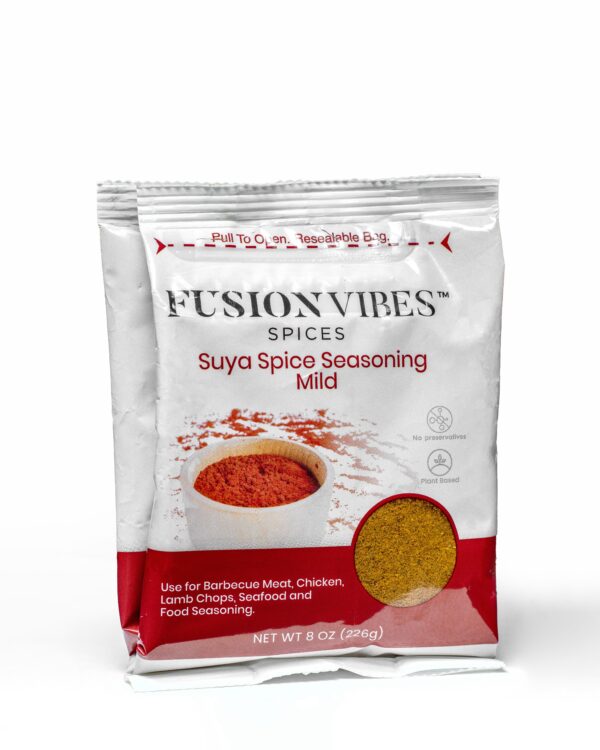 Packed and labeled 226 grams of Mild Suya Spice Seasoning from Fusion Vibes.