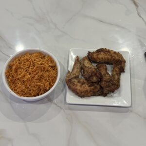 Jollof rice and Suya wing