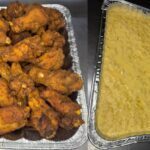 Fried chicken wings and macaroni and cheese