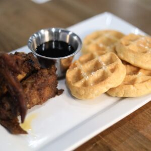 Waffles + Chicken Suya Chicken and Waffles